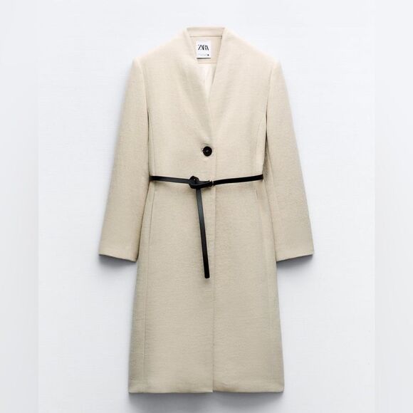 ZARA WOOL BLEND COAT WITH LEATHER BELT - Picture 7 of 10